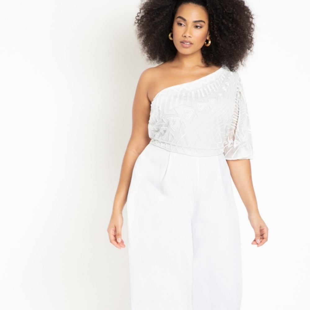 Eloquii 1 shoulder jumpsuit with lace plus 18w